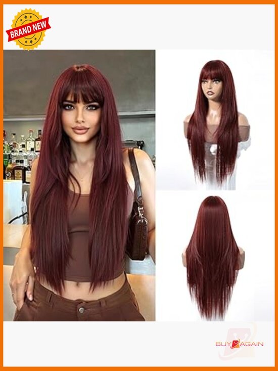 100% Human Hair Wig Long Straight Layered Lightweight Comfortable main image 5